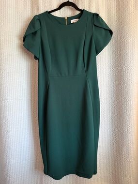 Calvin Klein Emerald Green Puff-Sleeve Midi Sheath Dress
